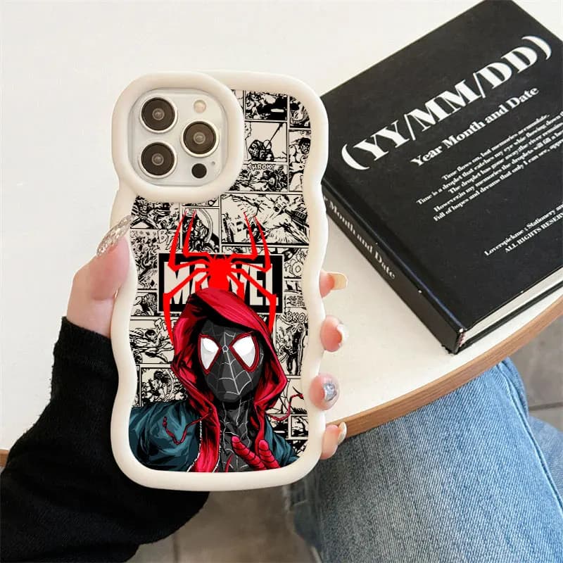 Cover per iPhone Spider-Gwen Spiderman Miles Morales Marvel per iPhone 17E 11 12 13 14 15 16 17 Pro Max 16e Air 13 Plus con bordo ondulato