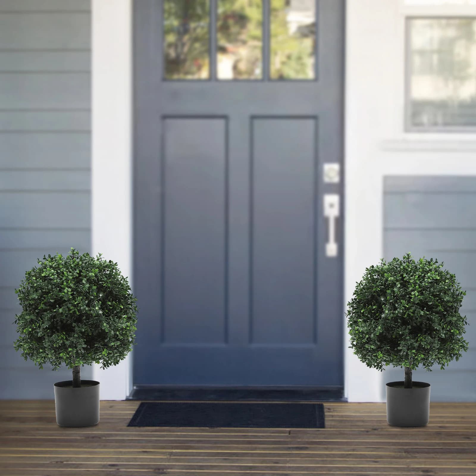 Due Cespugli Artificiali da Esterno in Vaso, Piante Decorative da 40 cm di Larghezza per Interni ed Esterni, Giardino e Casa