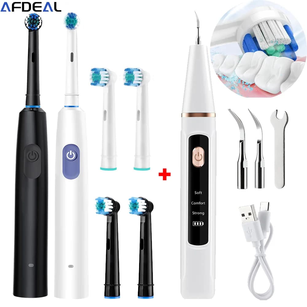 Ultrasonic Teeth Pulitor Dental Scaler and Rotating Electric Toothbrush Plate Calculation Tartar Removal Set of Teeth Cleaning Tools