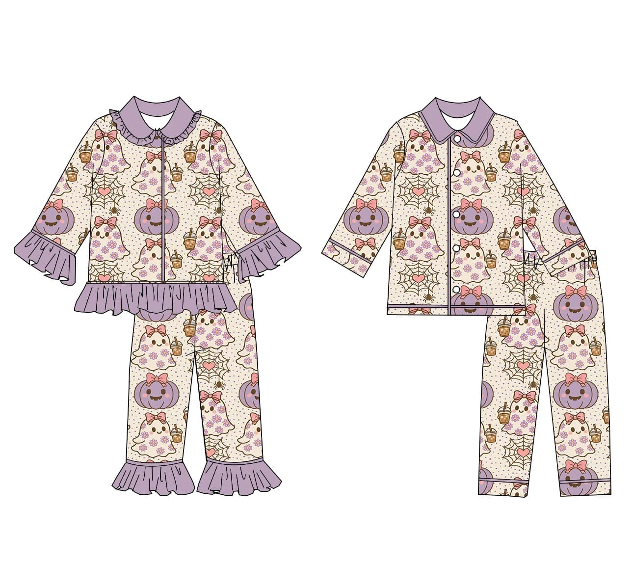 Boutique Kid Pajama Halloween Pyjamas Kids Long Sleeve Pumpkin Ghost Print Boys and Girls Pajama Set