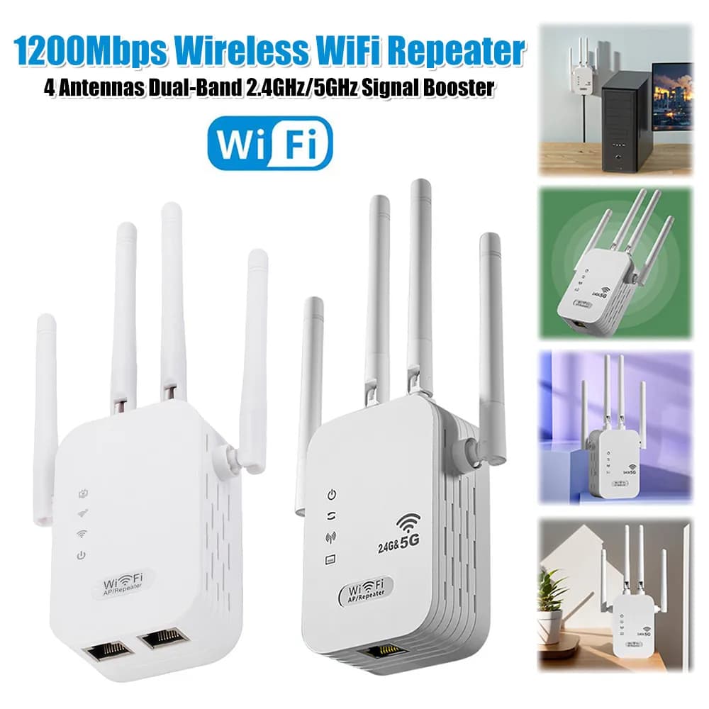 1200Mbps WiFi Extender with WAN/LAN Port Dual-Band 2.4GHz/5GHz Wi-Fi Signal Booster WiFi Signal Amplifier for Home Small Office