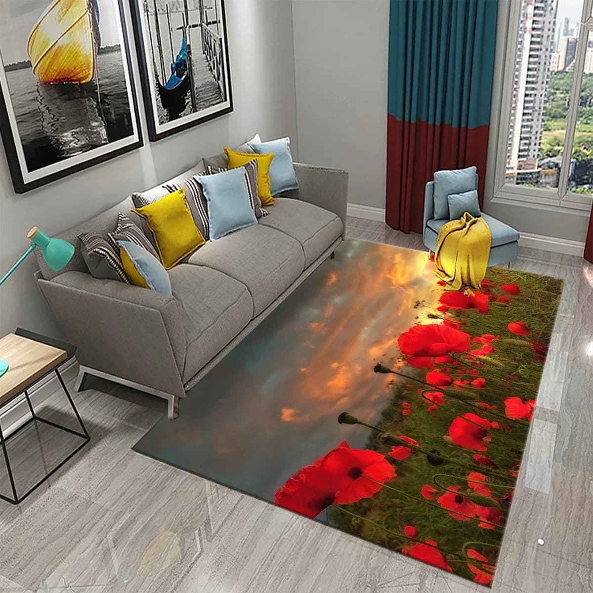 Tappeto con fiori rossi papavero per tappetino da cucina Camera da letto Soggiorno Comodino Decor Area Tappeto Corridoio Tappeto Zerbino d'ingresso domestico