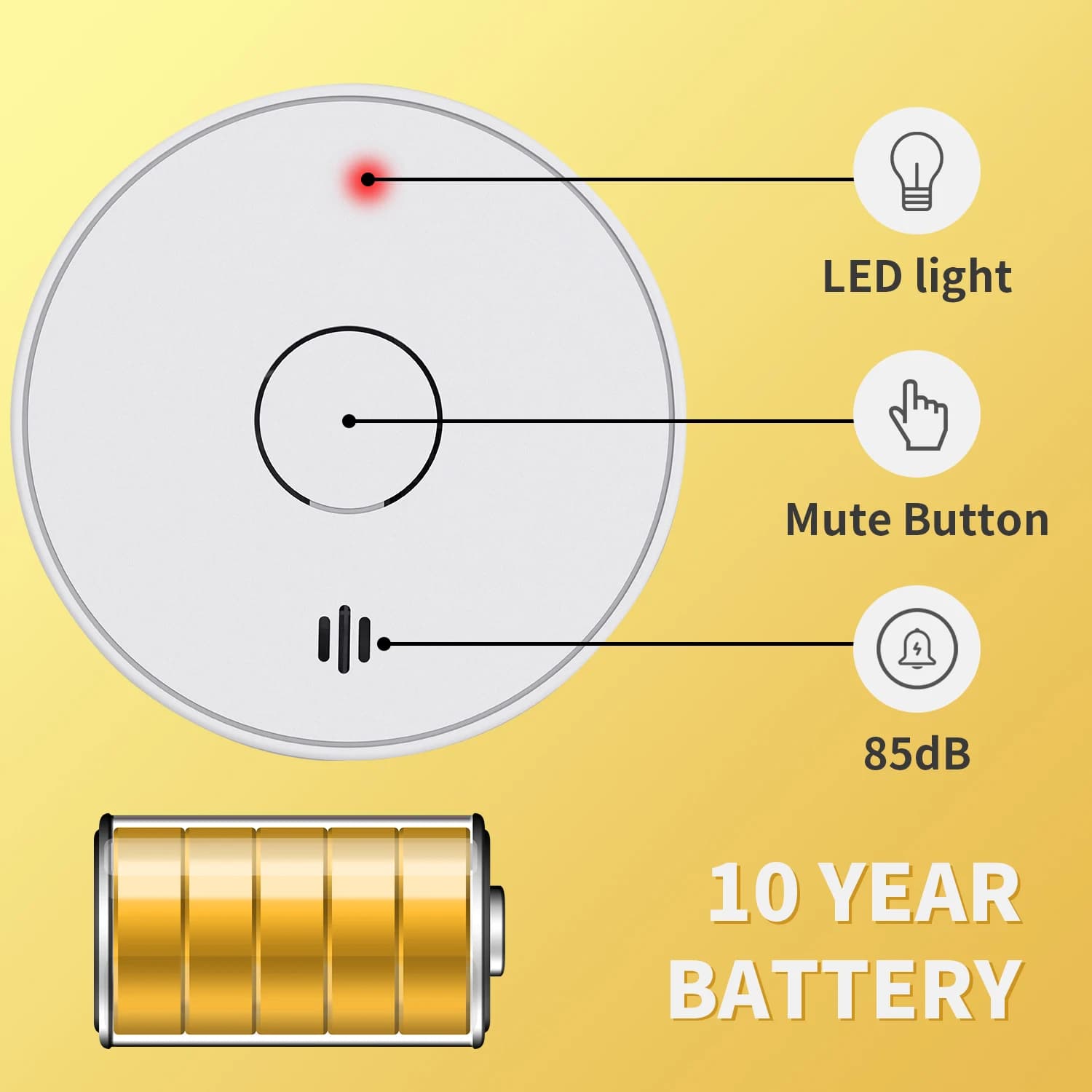 V-COME rilevatore di fumo autonomo con batteria al litio da 10 anni, allarme fumo fotoelettrico, CE, UKCA, DIN EN 14604, VS02
