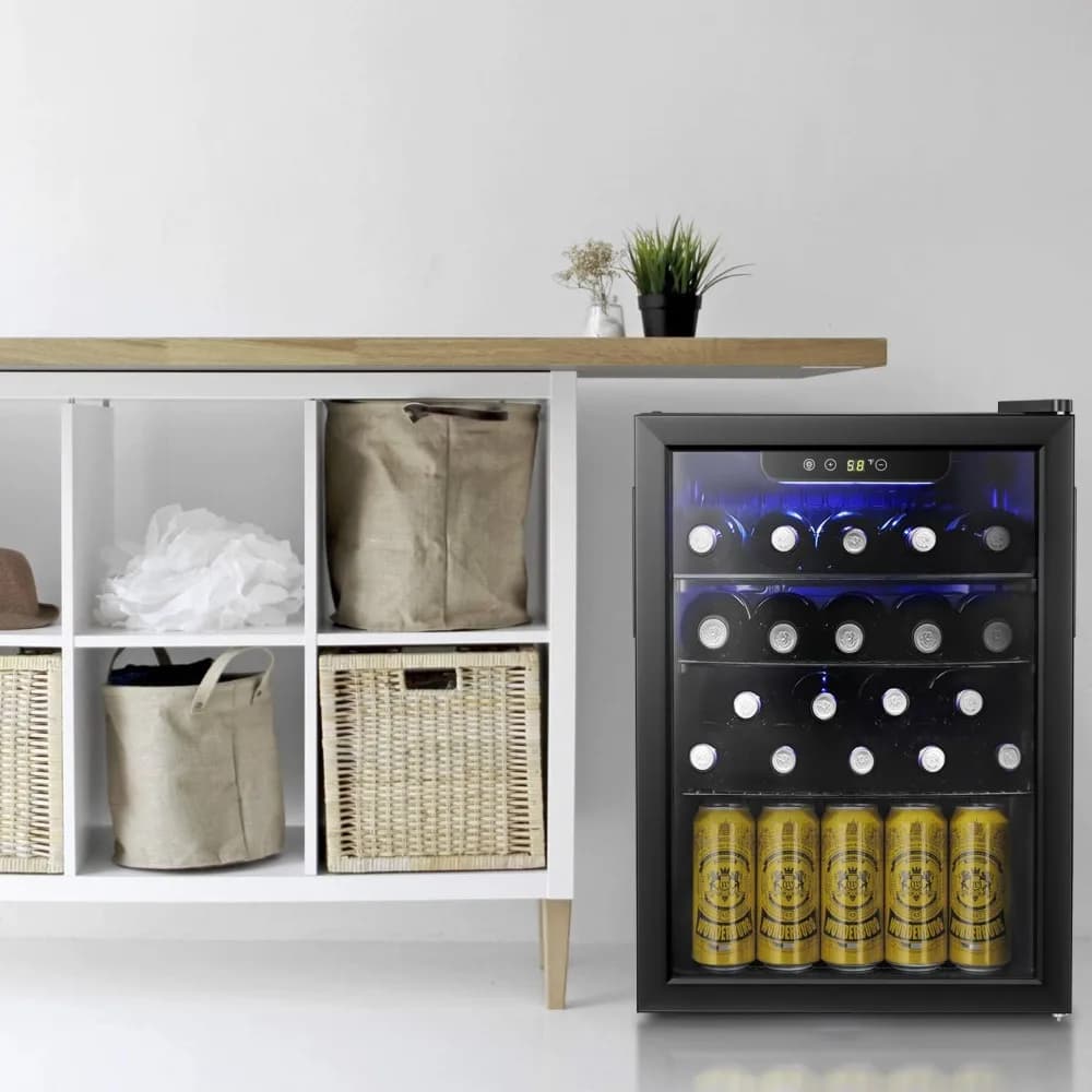 Cantinetta per 16 Bottiglie/Frigorifero per Bevande, Mini Cantina per Vini, Birra e Soda con Porta in Vetro Trasparente, Frigorifero da Bar, Personalizzabile