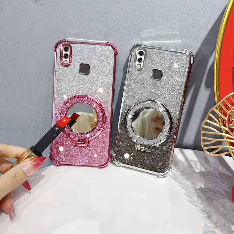 Custodia per telefono antiurto con glitter, specchio e cinturino di perline per Vivo Y95 Y91 Y93 U1 Y1S Y91i Y91C