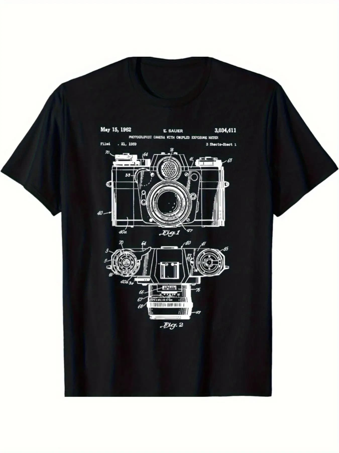 T-shirt with retro photographic patent, designed with the 1989 photographic patent design, with a logo inspired by the model.