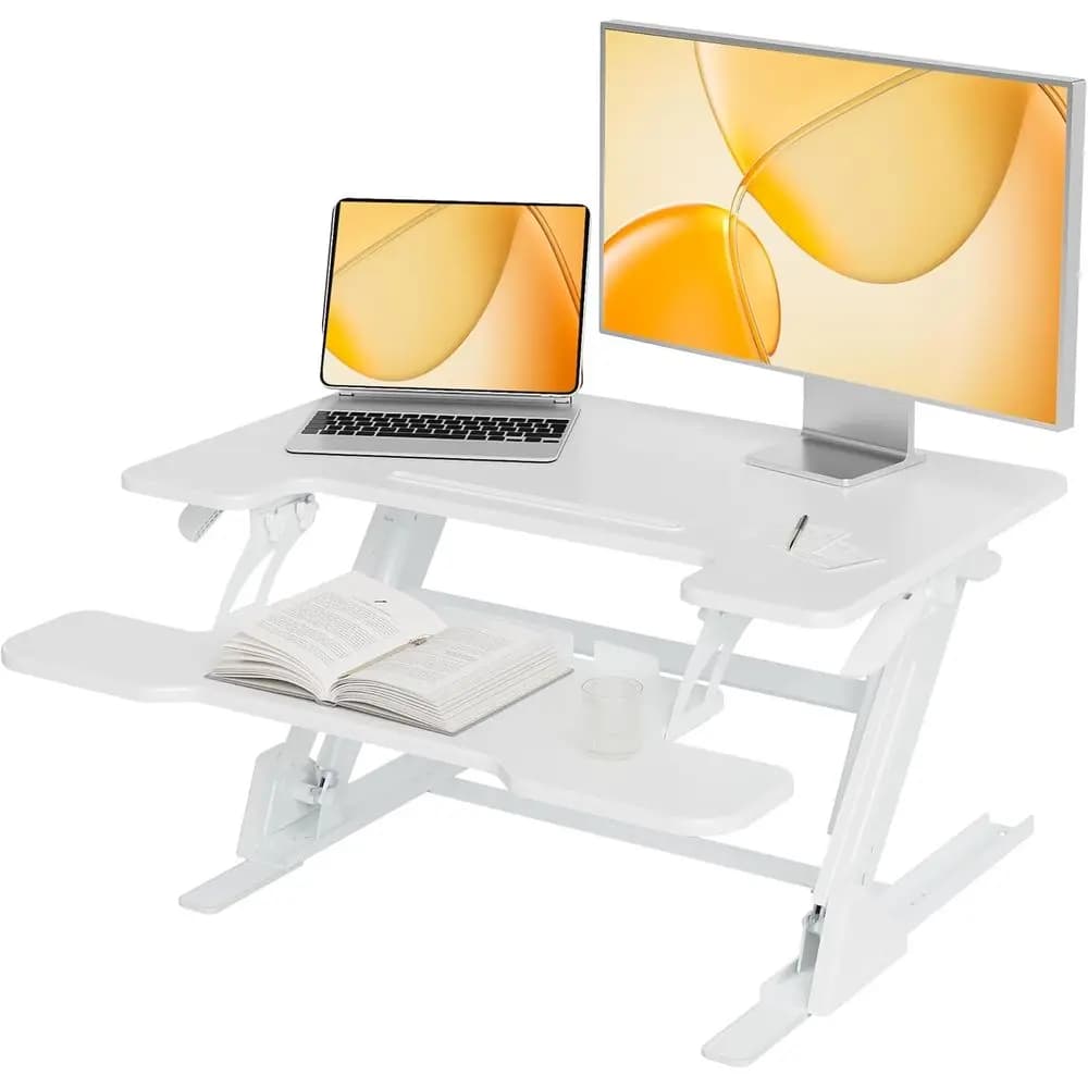Convertitore per scrivania regolabile in altezza da 32 pollici, supporto per scrivania sit-stand, supporto rapido da seduto a in piedi, supporto per doppio monitor.