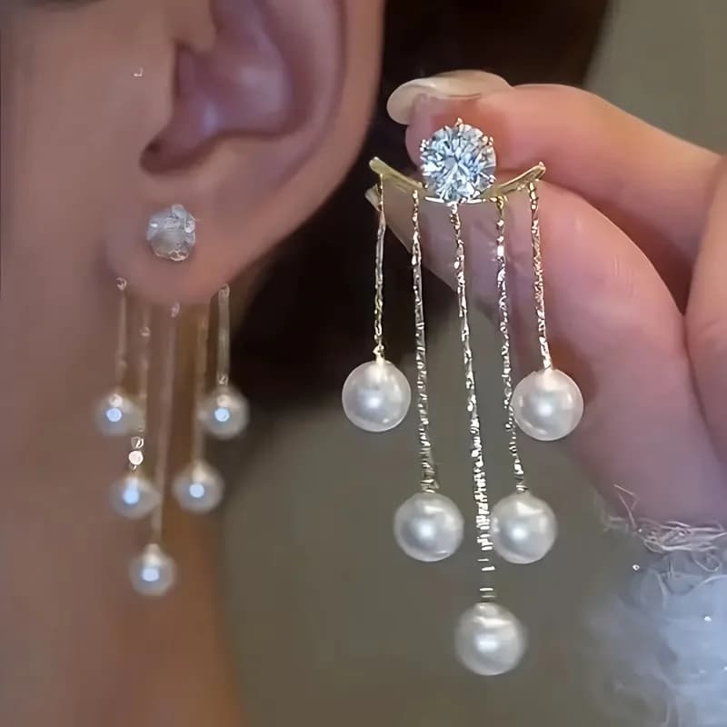 Orecchini Lunghi con Nappine per Donne, Eleganti in Lega Dorata con Decorazioni per Uso Quotidiano e Feste