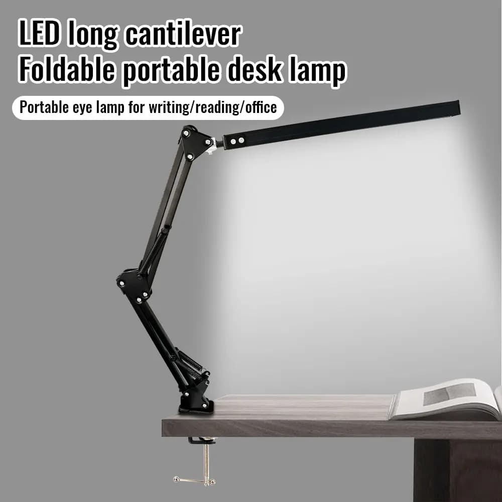 LED desk lamp with 5/10W clamp, adjustable swing arm, 3 lighting modes, 10 brightness levels, eye protection, office/study/reading