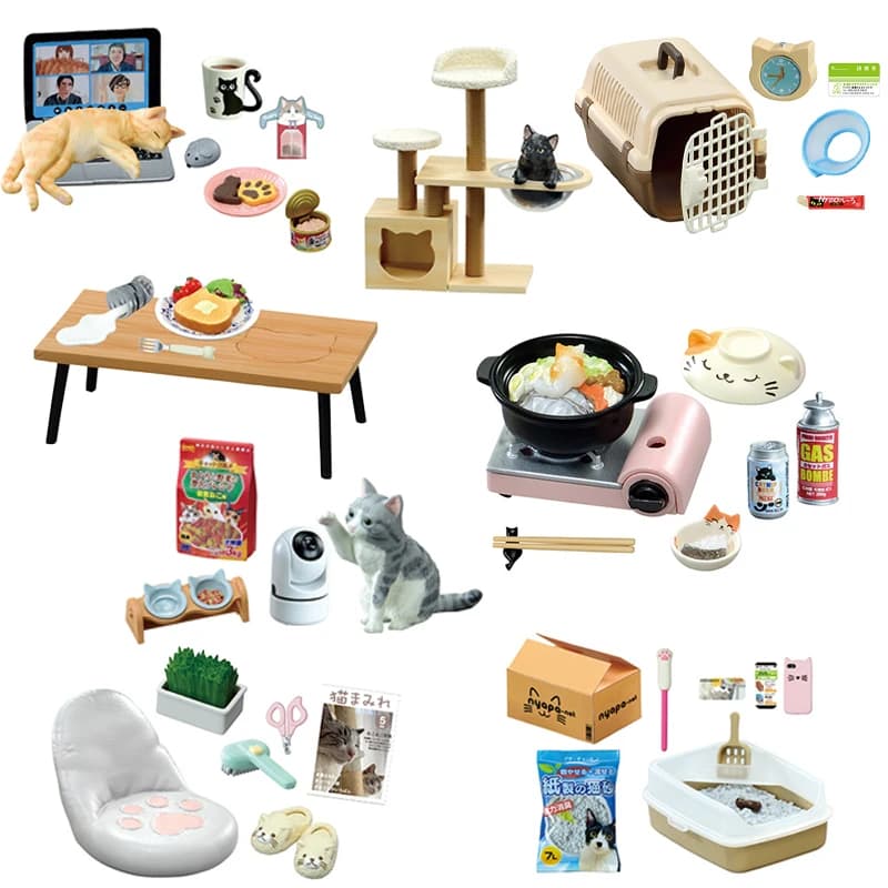 Re-ment Capsule Eat Play Cat My Daily Life with Cats Cat Cage Sleeping Sofa Computer Desk Cat Tree ornamenti Desktop in miniatura