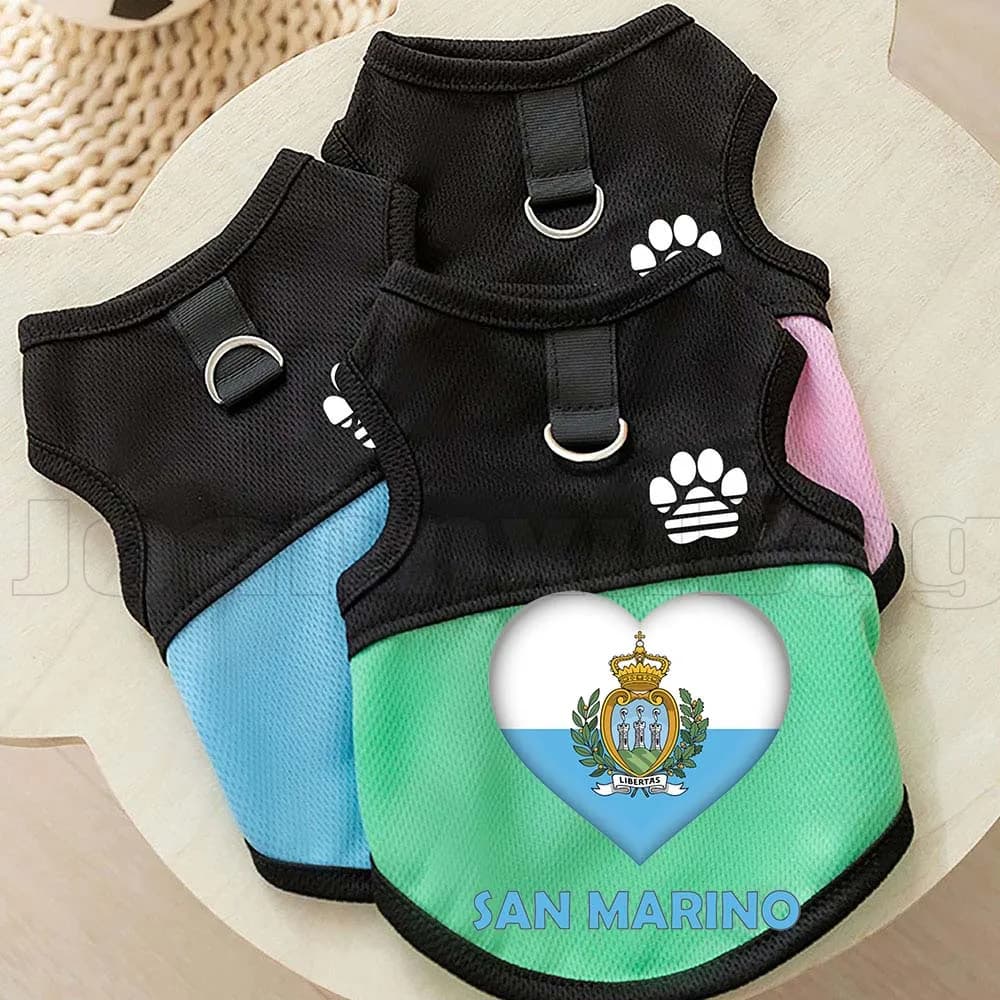 Pettorina in rete con bandiera a cuore di San Marino per cani e gatti, abbigliamento estivo da esterno per cuccioli e gattini, gilet per cani e gatti con anello a D per guinzaglio