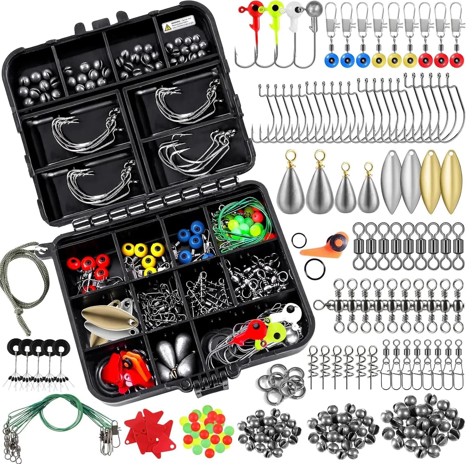 Kit di Accessori da Pesca 187 Pezzi, Scatola Organizzata con Ami, Piombi, Girelle, Attrezzatura da Pesca per Uomini