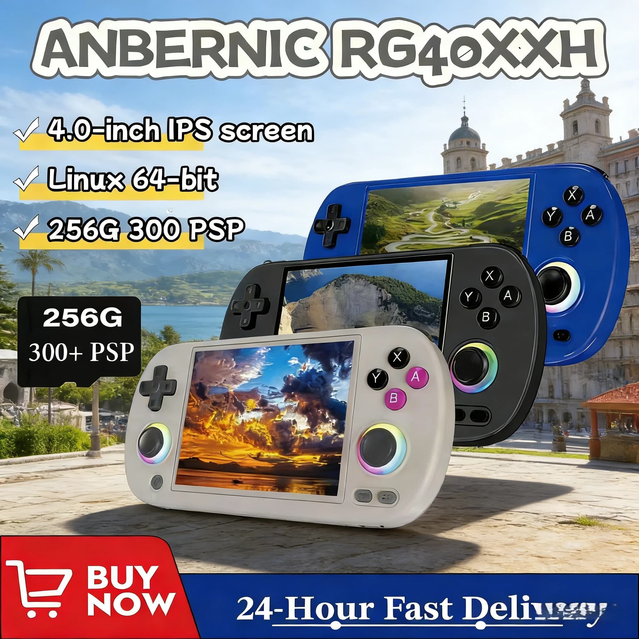 ANBERNIC RG 40XXH RG40XX H Retro Video Game Console Handheld Game Console 256G PSP Games 4.0-inch IPS Screen Linux System Gifts
