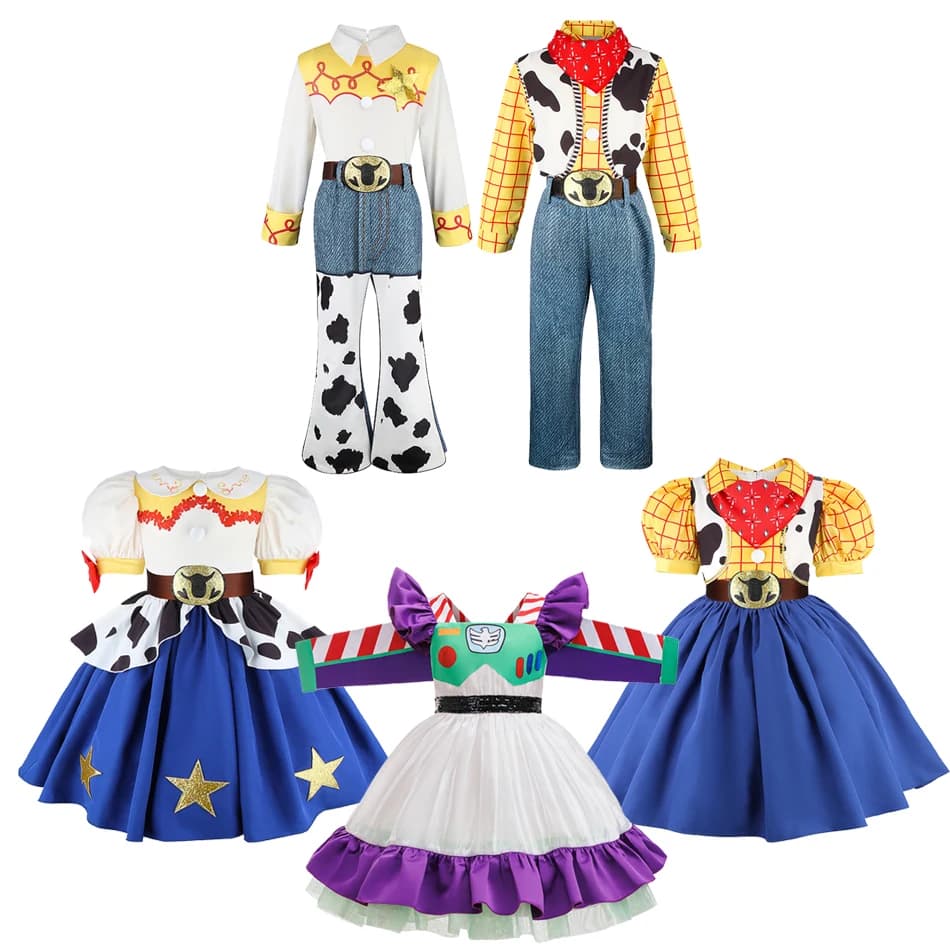 Kids Western Cow Space Hero Outfit Boys 2 Styles Long Sleeve Matching Suit Girls 3 Kinds Flutter Sleeve Dress for Halloween