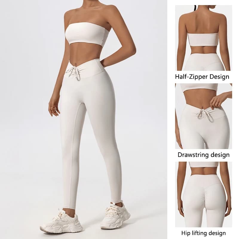 Ctenkevet Set da yoga traspirante da donna estivo Tuta sportiva con coulisse a vita alta femminile 2ps Abbigliamento fitness da donna Reggiseno senza spalline Donna