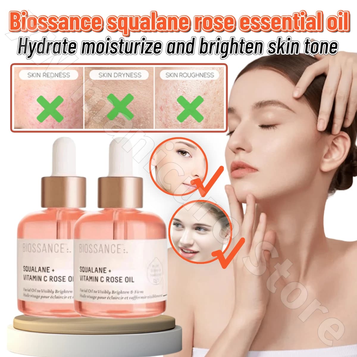 30ml Biossance Squalane Rose Essence Oil VC vitamina in polvere schiarente squisito idratante idratante Talk Fine Line Essence