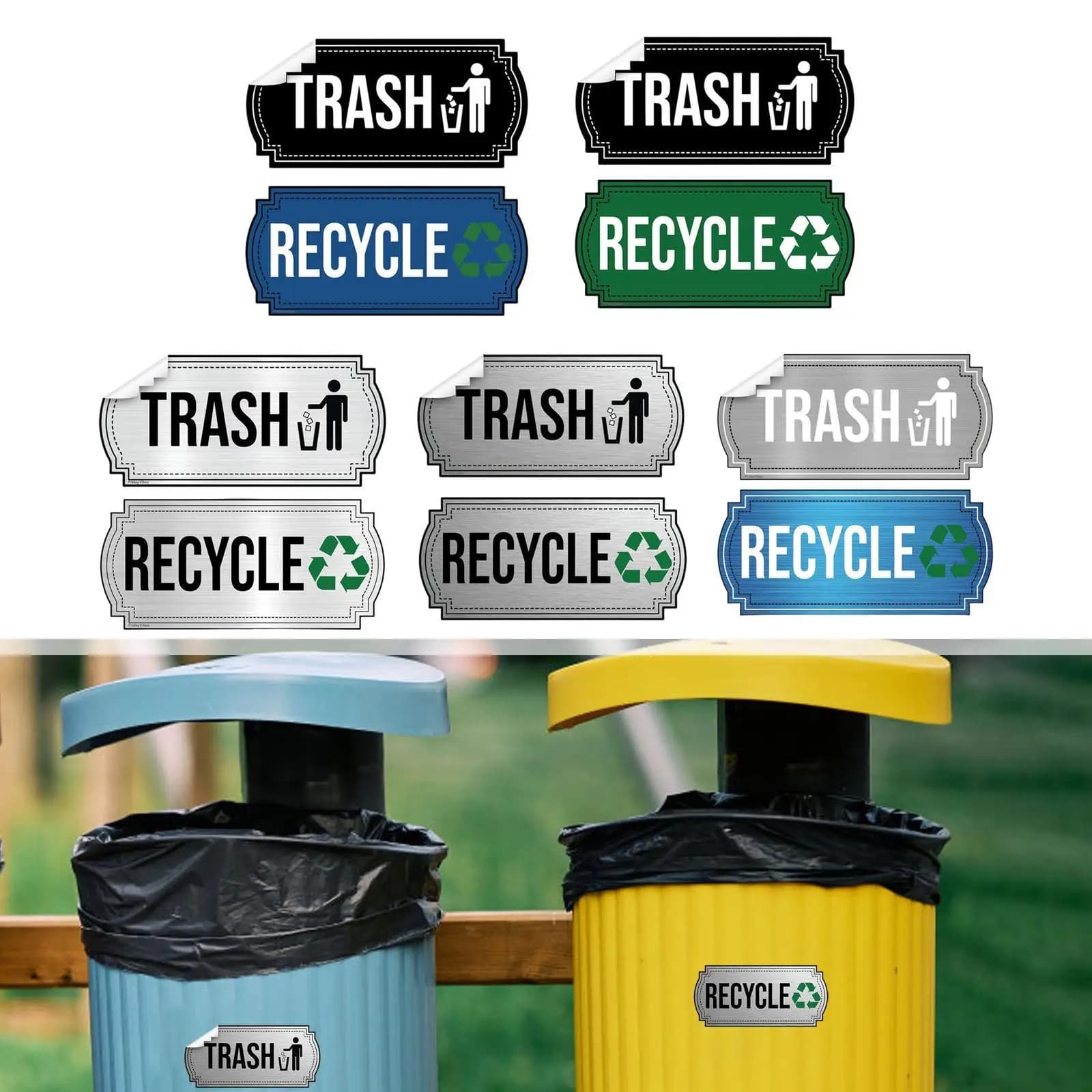 6x Trash and Recycle Stickers Self Adhesive Bin Differentiation Sorting Stickers