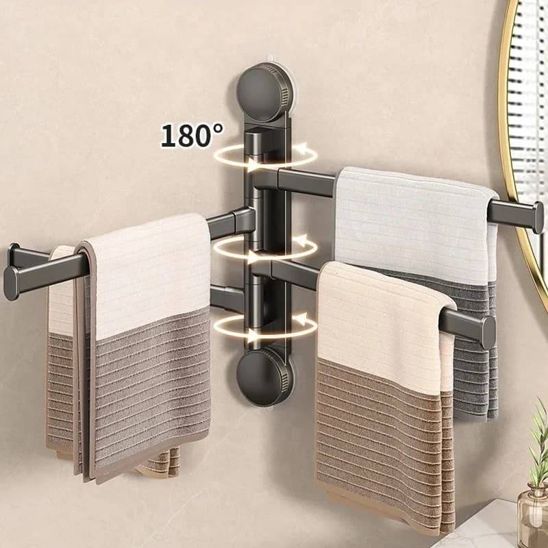 Non è necessario perforare il portasciugamani rotante con ventosa Porta asciugamani da bagno pieghevole multi-bar senza punzonatura