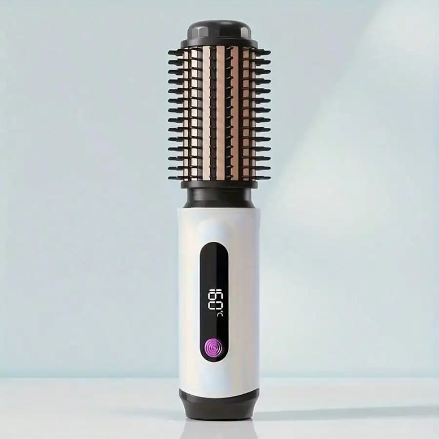 Portable Curling Iron: 1.5-Inch Cordless Curler-2-In-1 Travel Styling Comb (Curl & Straighten). Fast Heating With 4 Adjustable Temperature Settings-Ideal For Curling, Straightening, Volumizing, And Creating Flipped-Out Ends.