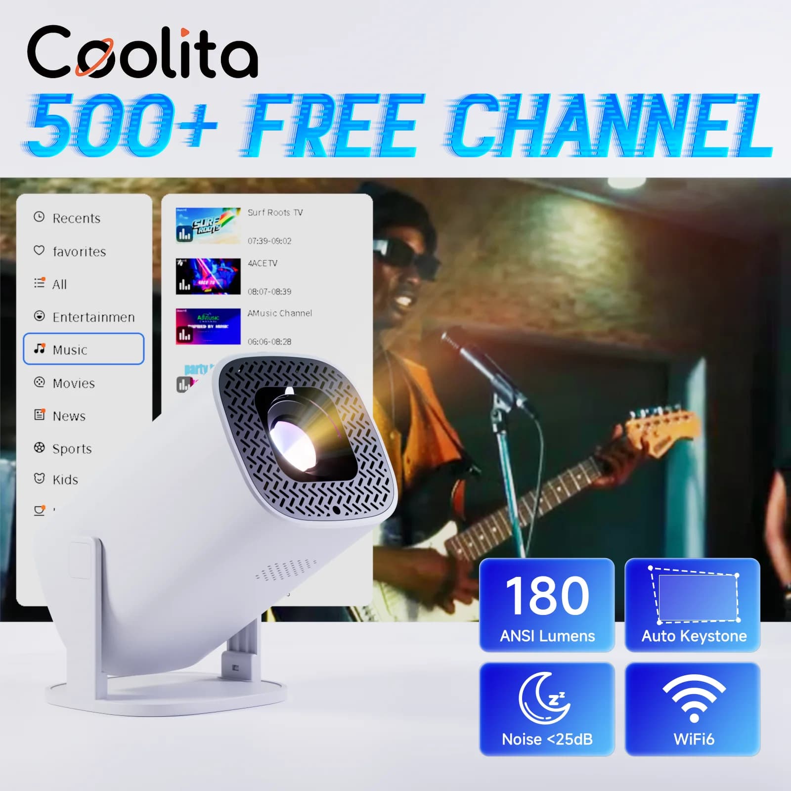 Mini proiettori intelligenti P30PLUS Coolita OS con oltre 500 canali gratuiti dal vivo 4K 1280 * 720P Supporto WiFi6 Proiettore portatile Home Theater