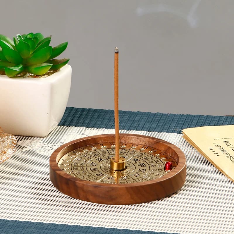Calendario cinese bruciatore di incenso porta incenso in ottone a 4 fori con vassoio di cenere in legno forniture buddismo decorazioni per la casa