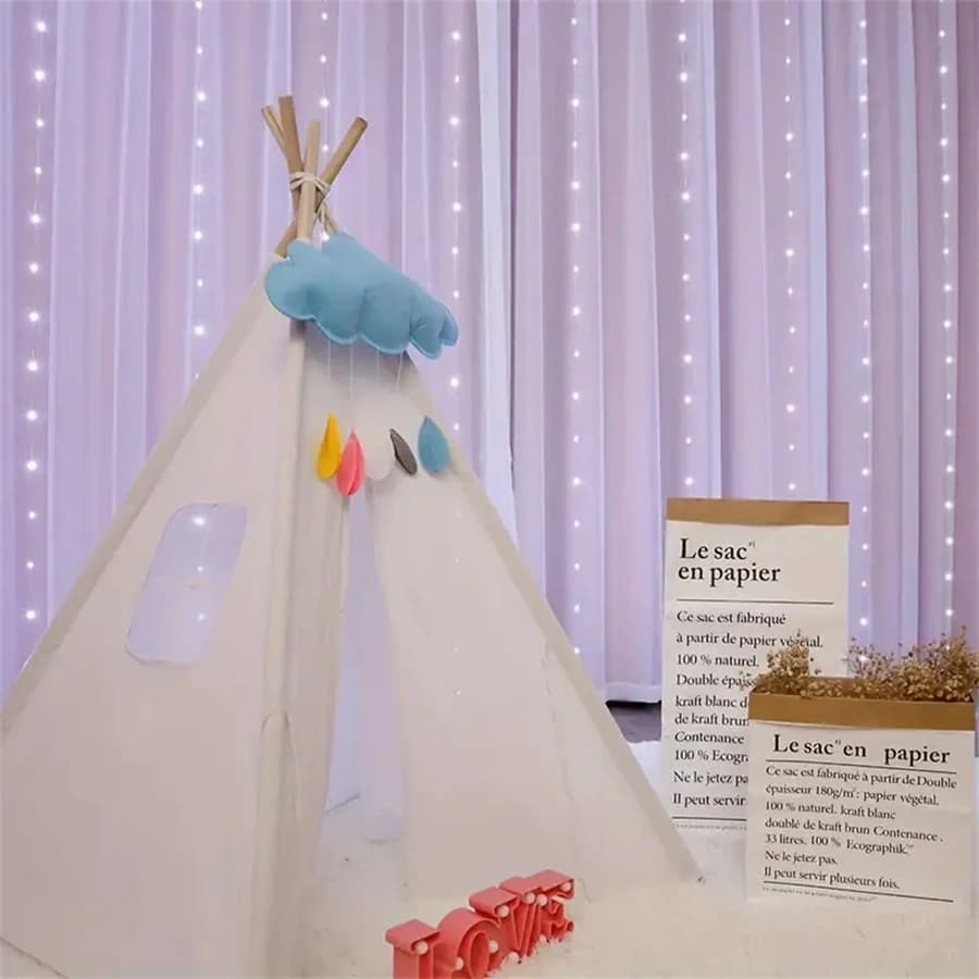 Luci a stringa a LED per tende, alimentate a batteria, decorazione natalizia per feste, 8 modalità, luci per festività, per camera da letto, casa, esterni