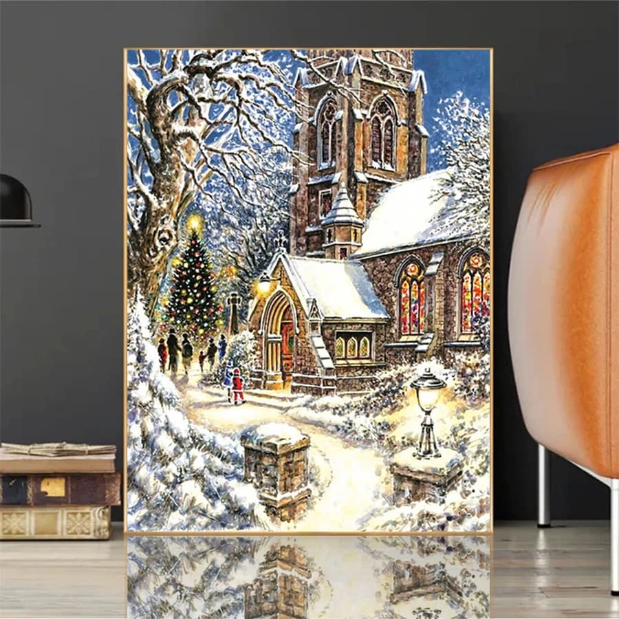 Diamond Painting Christmas Tree Winter Landscape Cross Stitch Diamond Mosaic Picture Embroidery crystal Beaded Handicraft