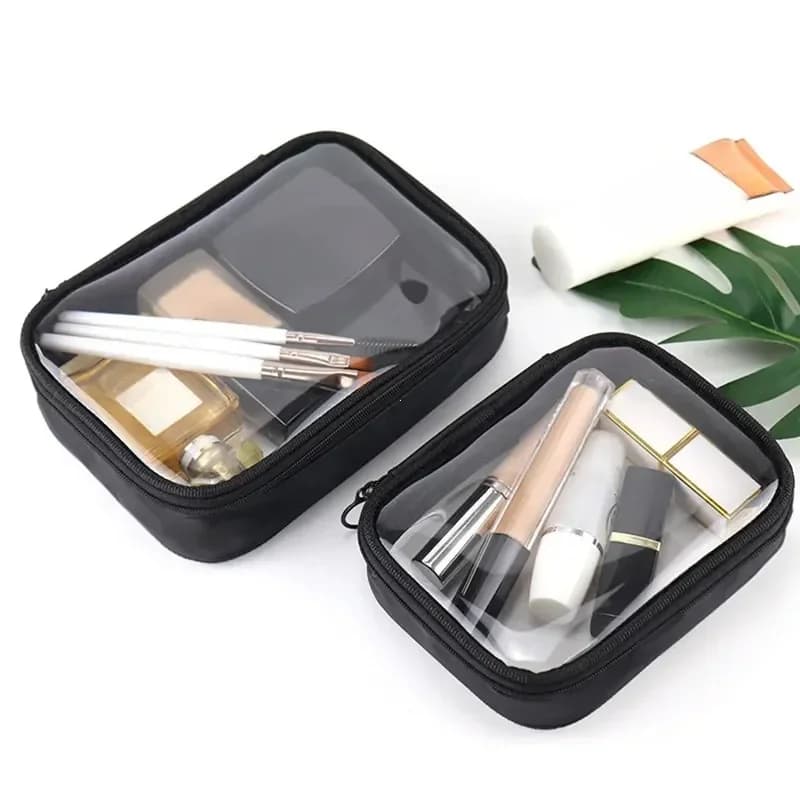 Borsa da viaggio trasparente impermeabile in PVC per trucchi, organizer cosmetico, pochette da toilette per donne, uomini, ragazze e adolescenti con porta pennelli