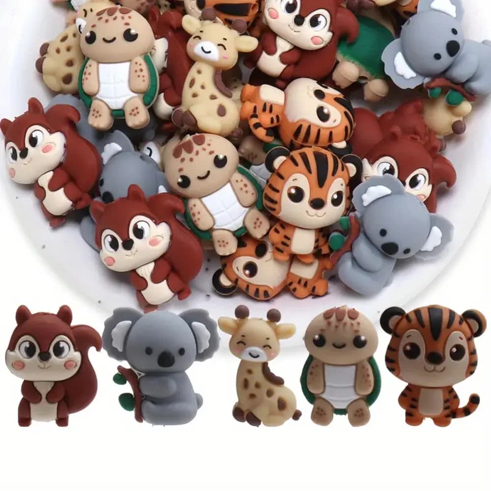 5/25PCS 3D animal combination silicone bead set, perfect for DIY handmade crafts such as keychains, necklaces, bracelets, etc
