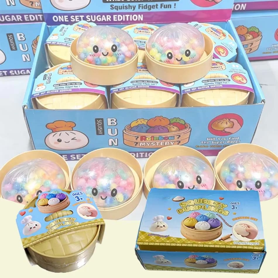 New !! Colorful Bubble Dumpling Squeeze with Steamer Soft TPR Dough Ball Decompression Fidget Toy Funny Creative Bun Gift