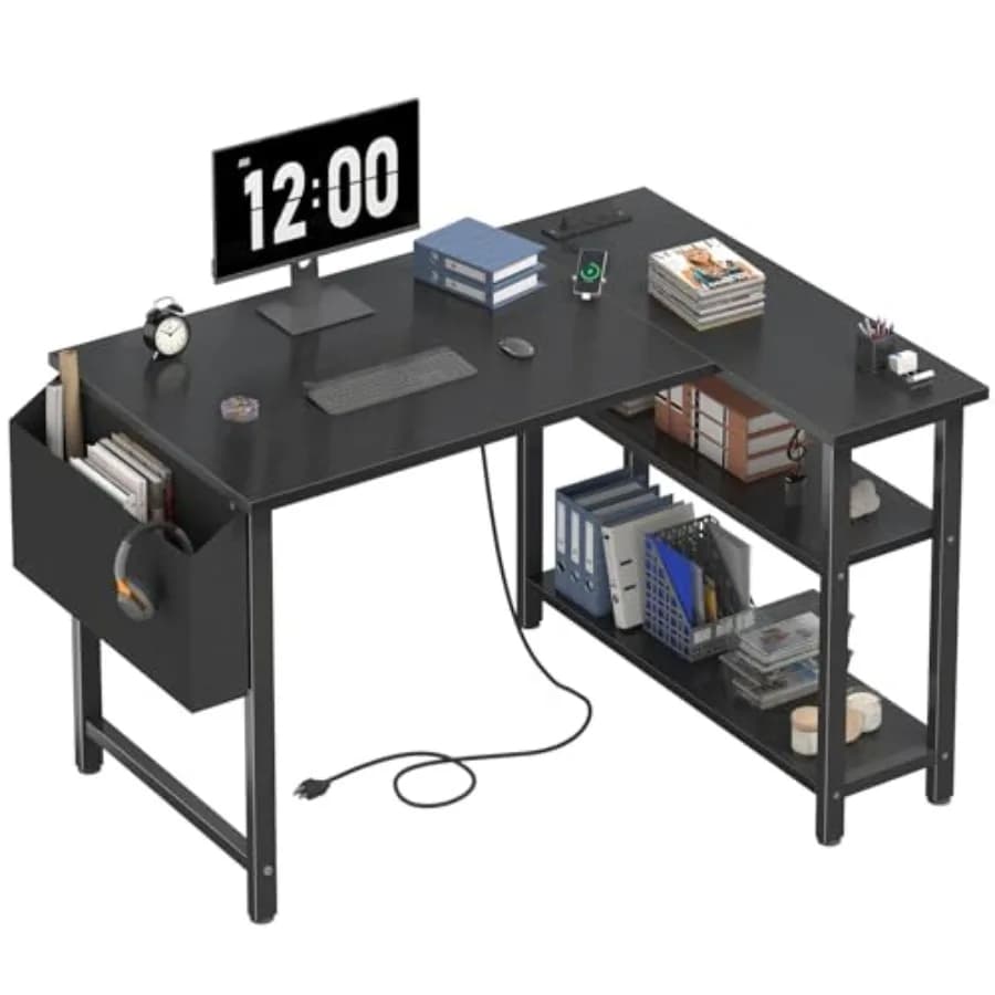 Scrivania da Gaming a L con Mensole, 40 Pollici, Piccola Scrivania Angolare per Computer, per Ragazzi e Adolescenti, Camera da Letto, Studio, Lavoro, Scrivanie per PC