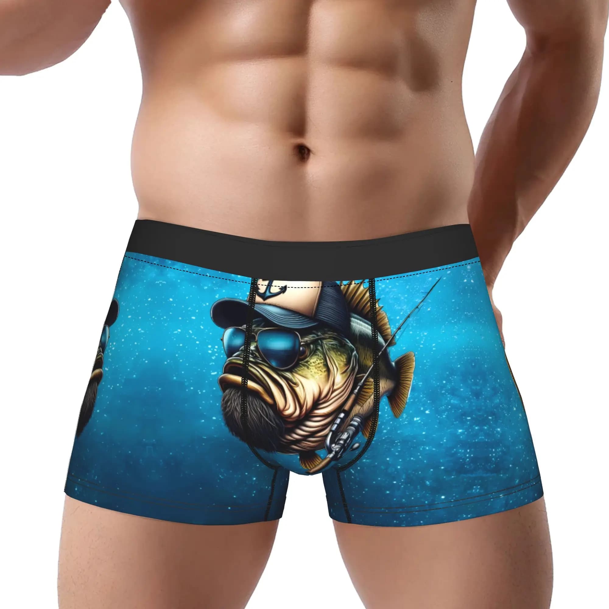 Bass Fish Fishing Underwear Man Polyester Boxer Briefs Underpants Printed