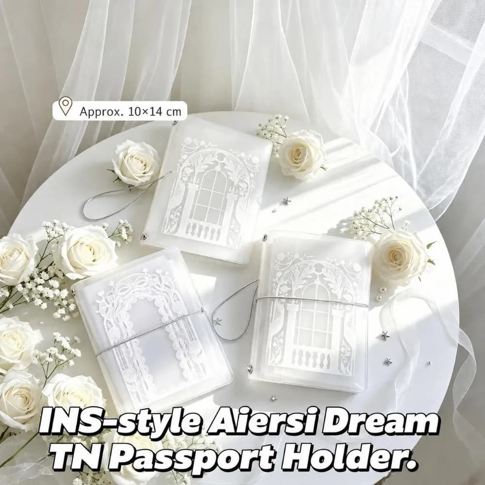 Frosted PVC TN Passport Holder Alice Dream Lace Pattern with Elastic Band Passport Cover Passport Wallet