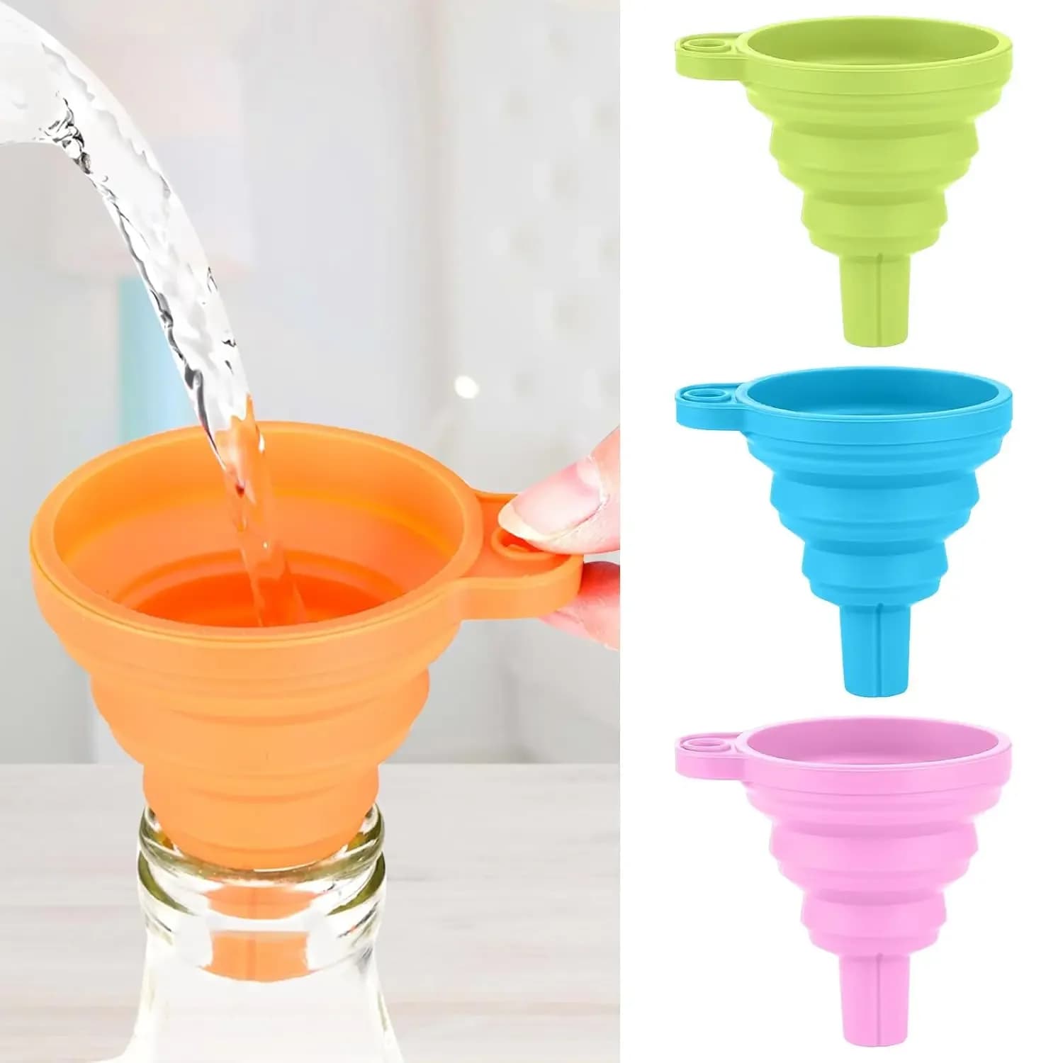 Set di Imbuti in Silicone Compatti, Strumento di Riempimento Pieghevole per Bottiglie, Piccolo Ausilio da Cucina per Bocche Strette