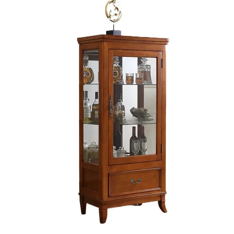 Armadietto da vino americano in legno massello, portaoggetti da parete per soggiorno, semplice armadietto ad angolo per sala da pranzo con display in vetro