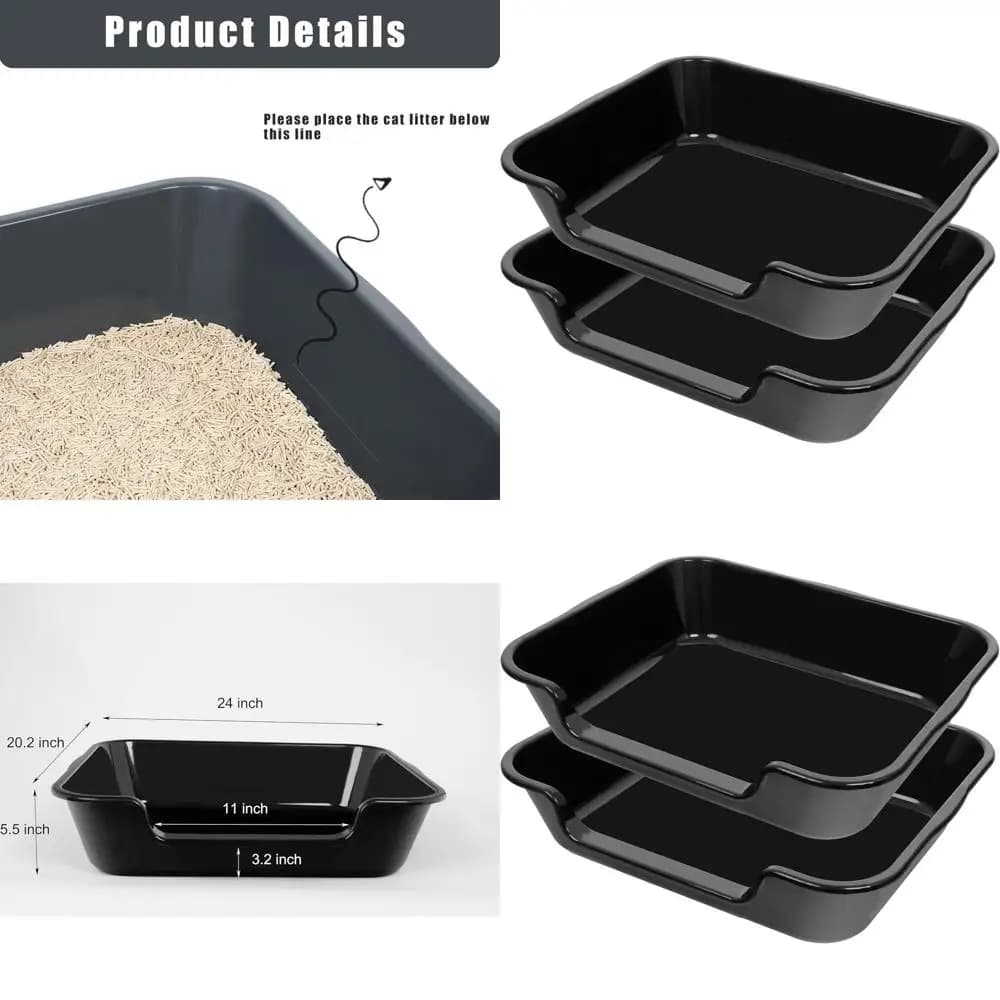 Lettiera Jumbo in ABS per Gatti Grandi, Design a Basso Ingresso per Anziani, 24L x 20W, Nera