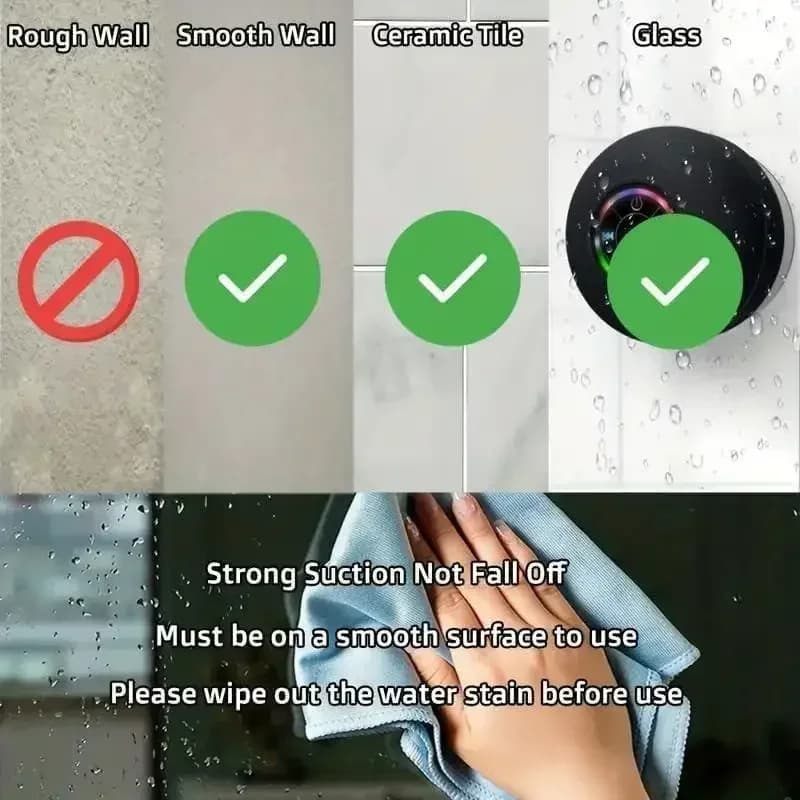Altoparlante stereo Bluetooth wireless portatile - Altoparlante impermeabile IPX4 con luce LED e grande ventosa per esterno/bagno