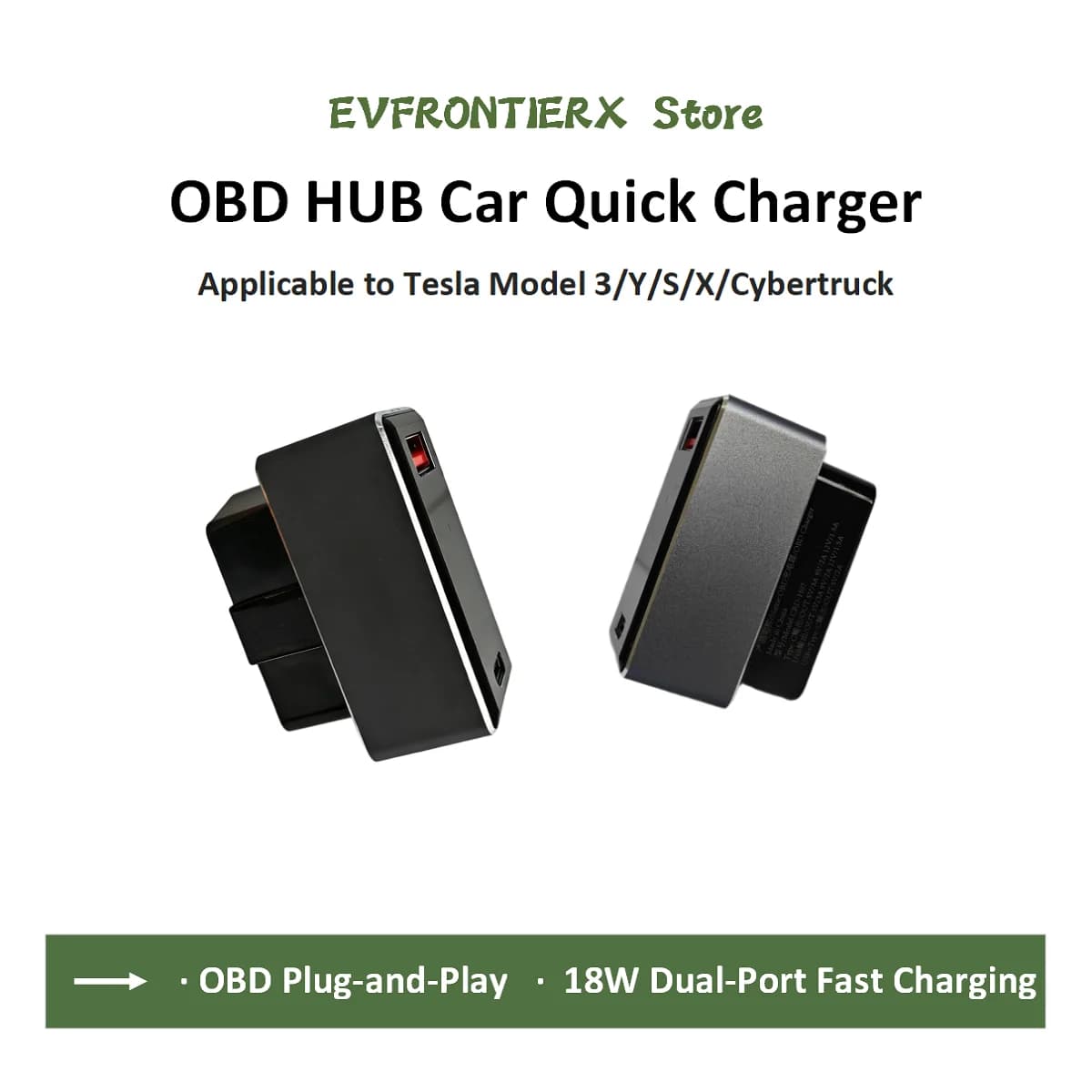 Adattatore di alimentazione per caricabatterie rapido OBD per Tesla Model 3/Y/X/S/Cybertruck PD e QC 3.0 Hub nascosto USB a doppia porta a doppia porta e TYPE-C