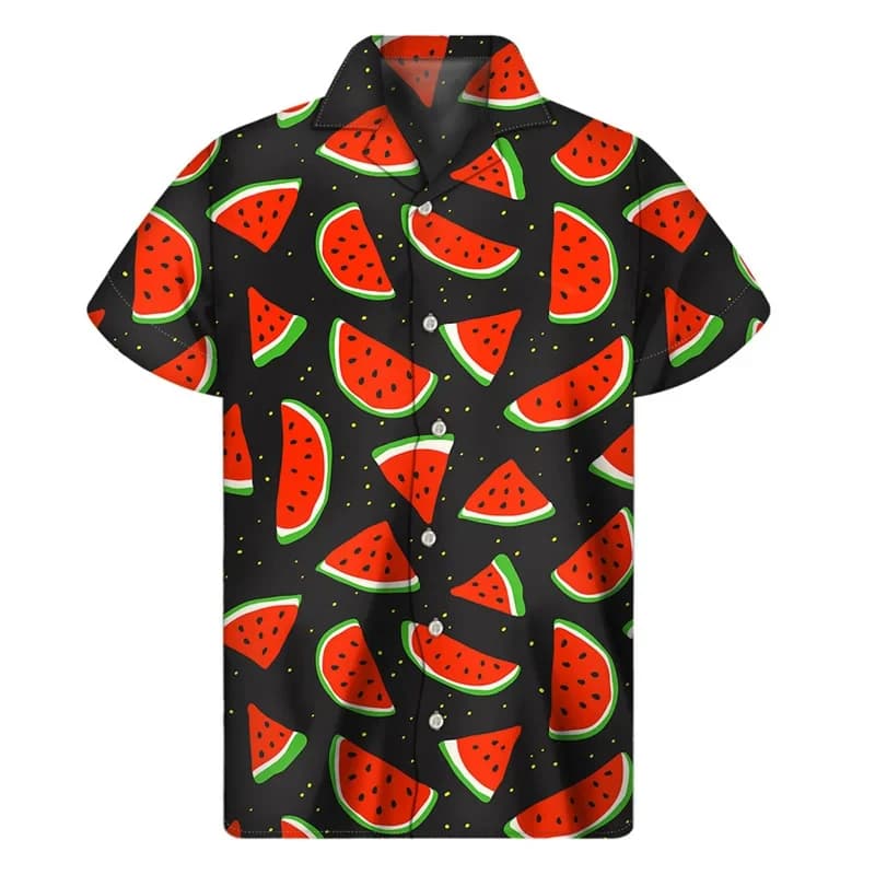 Camicia hawaiana con grafica anguria tropicale Summer Street maniche corte Camicie con bottoni con frutta stampata in 3D Abbigliamento da uomo Camicetta con risvolto