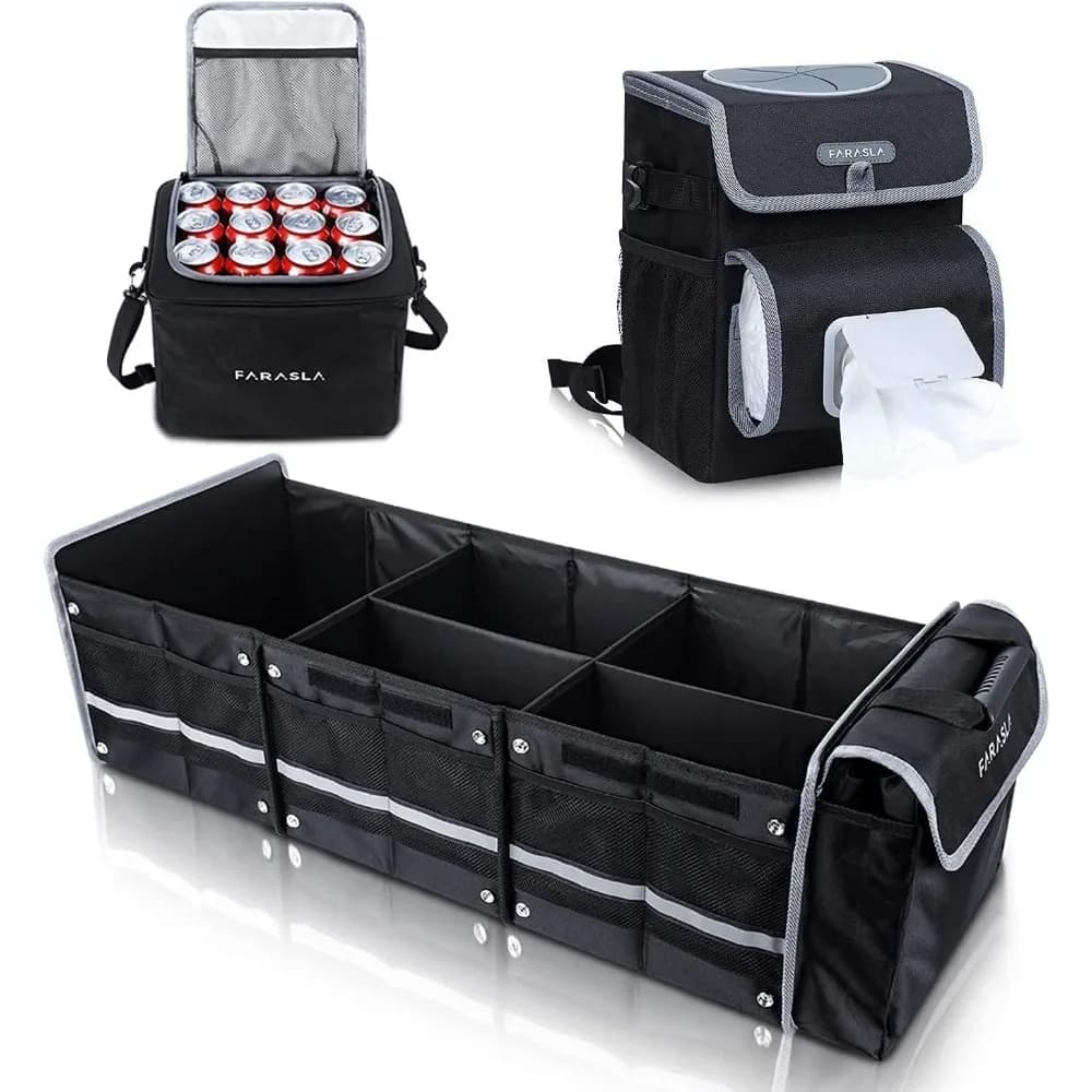 Organizer per Bagagliaio Impermeabile con Vano Refrigerante e Contenitore per Rifiuti