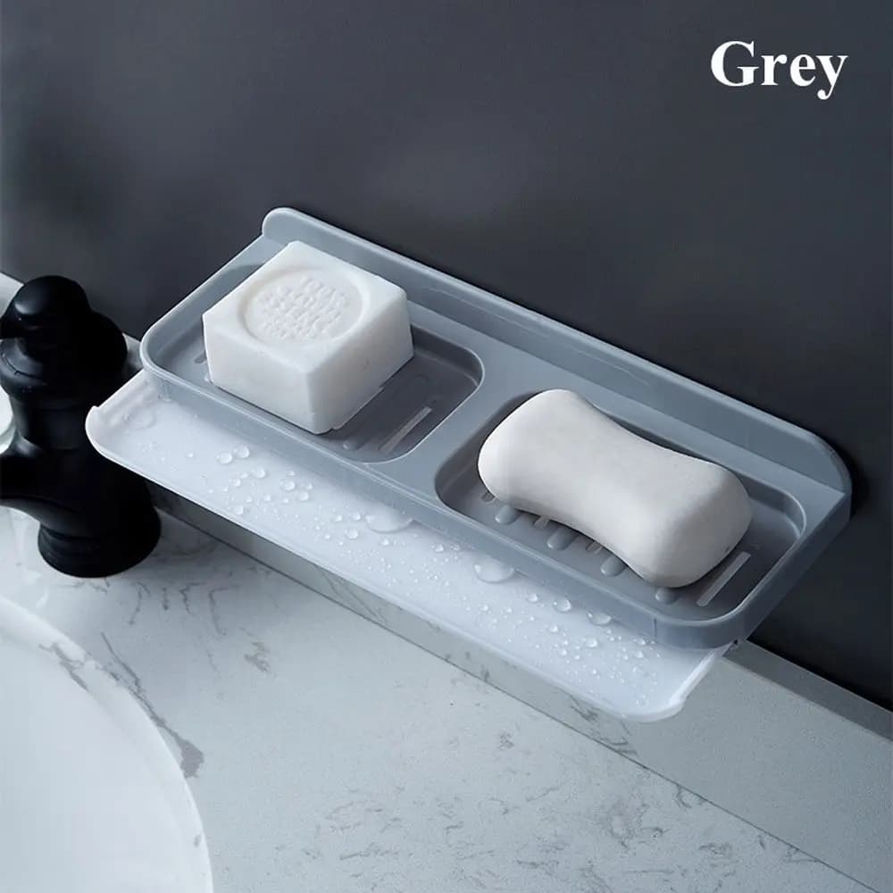 Bathroom Creative Wall Mounted Drain Suction Double Grid Storage Rack Soap Holder Soap Dishes Hanging Shelf