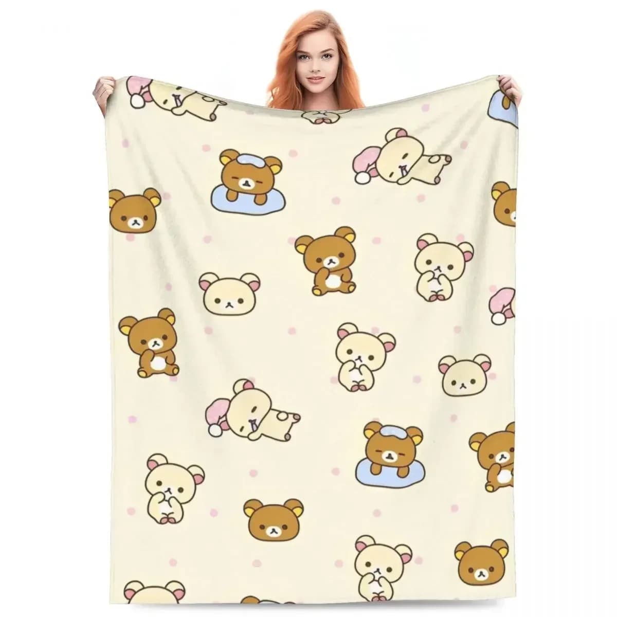 Rilakkuma Cartoon Blanket Super Warm Plush Throw for Bed Sofa Picnic Soft Flannel Bedspread Cover Home Decor