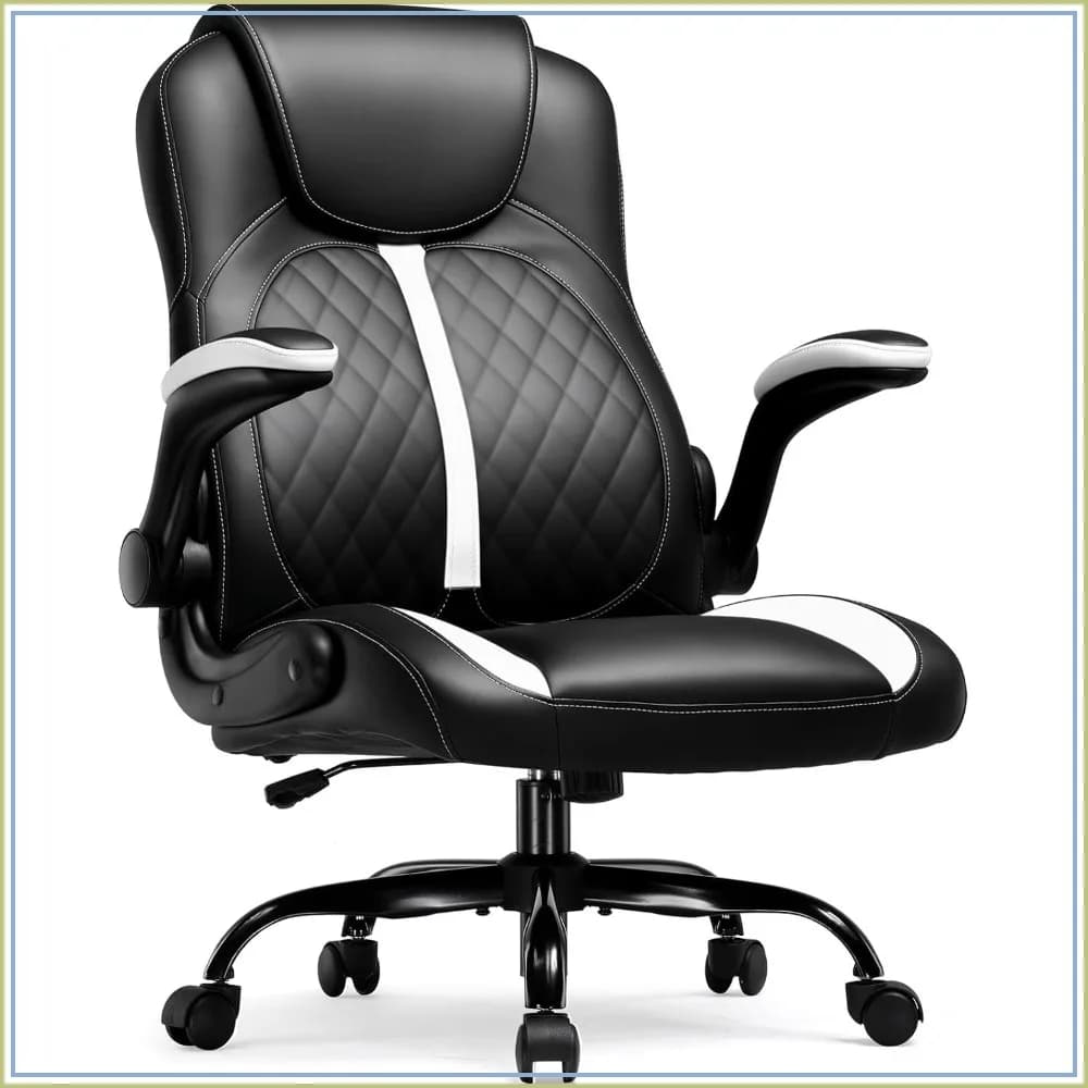 Ergonomic Gaming Chair with Lumbar Support, Flip-Up Arms, Adjustable Height, Swivel Wheels, PU Leather, White for Short People