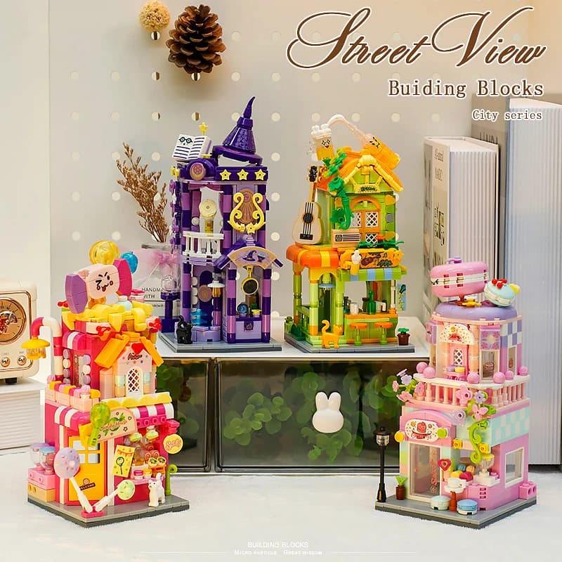 Mini Street View Building Blocks Macarons Candy shop casa dei tarocchi modelli Bristro decorazione assemblaggio mattoni giocattolo regalo per bambini