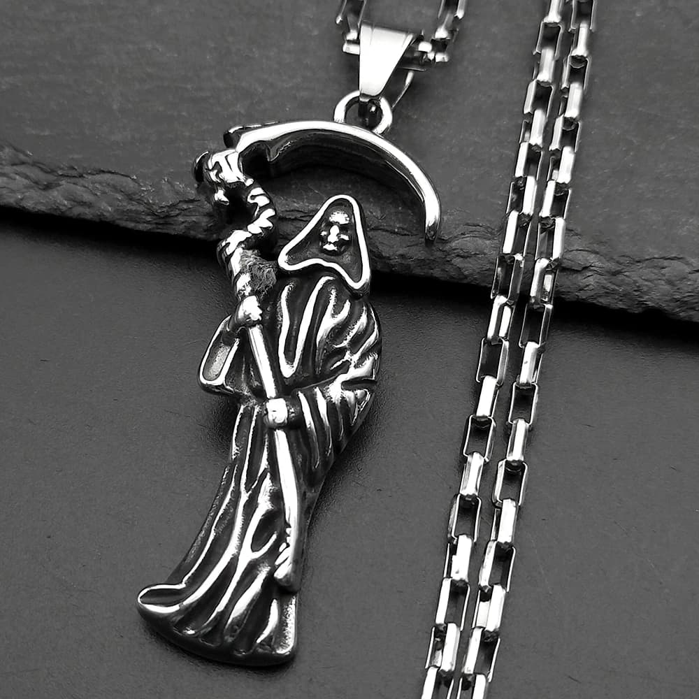 Holy Saint Death Santa Muerte Grim Reaper Necklace for Men Stainless Steel Silver Color Male Chain Necklaces Jewelry Gift