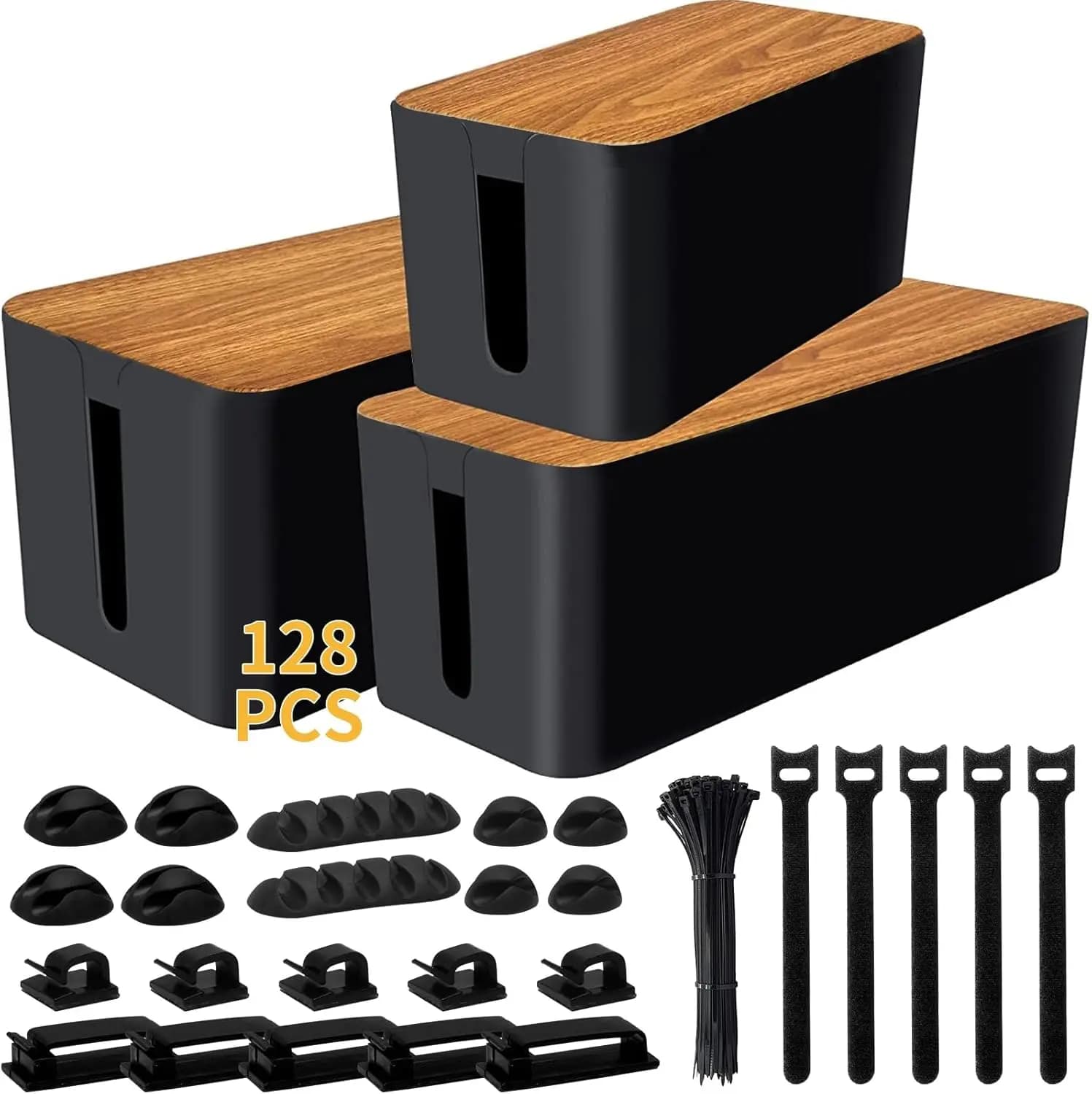 Kit di Scatole per Gestione Cavi per Prese Multiple, Nascondi i Cavi in Sicurezza con Materiale ABS, Organizzatore per Casa e Ufficio, Confezione da 3, Nero