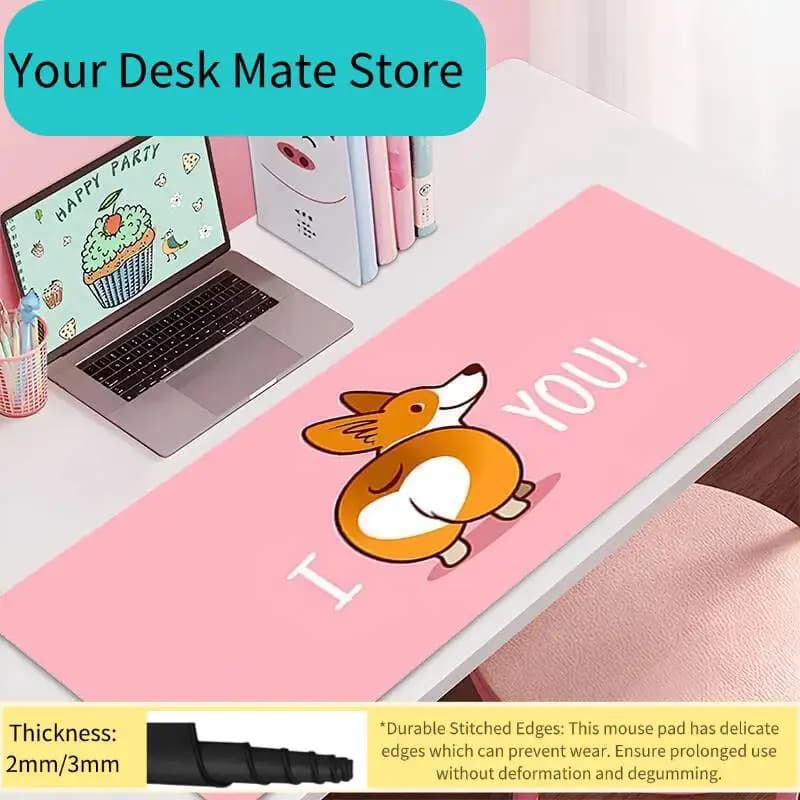 Tappetino per Mouse Grande con Animazione Corgi, Tappetino in Gomma per Tastiera, Tappetino Rosa per Mouse, Accessori da Gaming, Tappeto per Scrivania del Computer