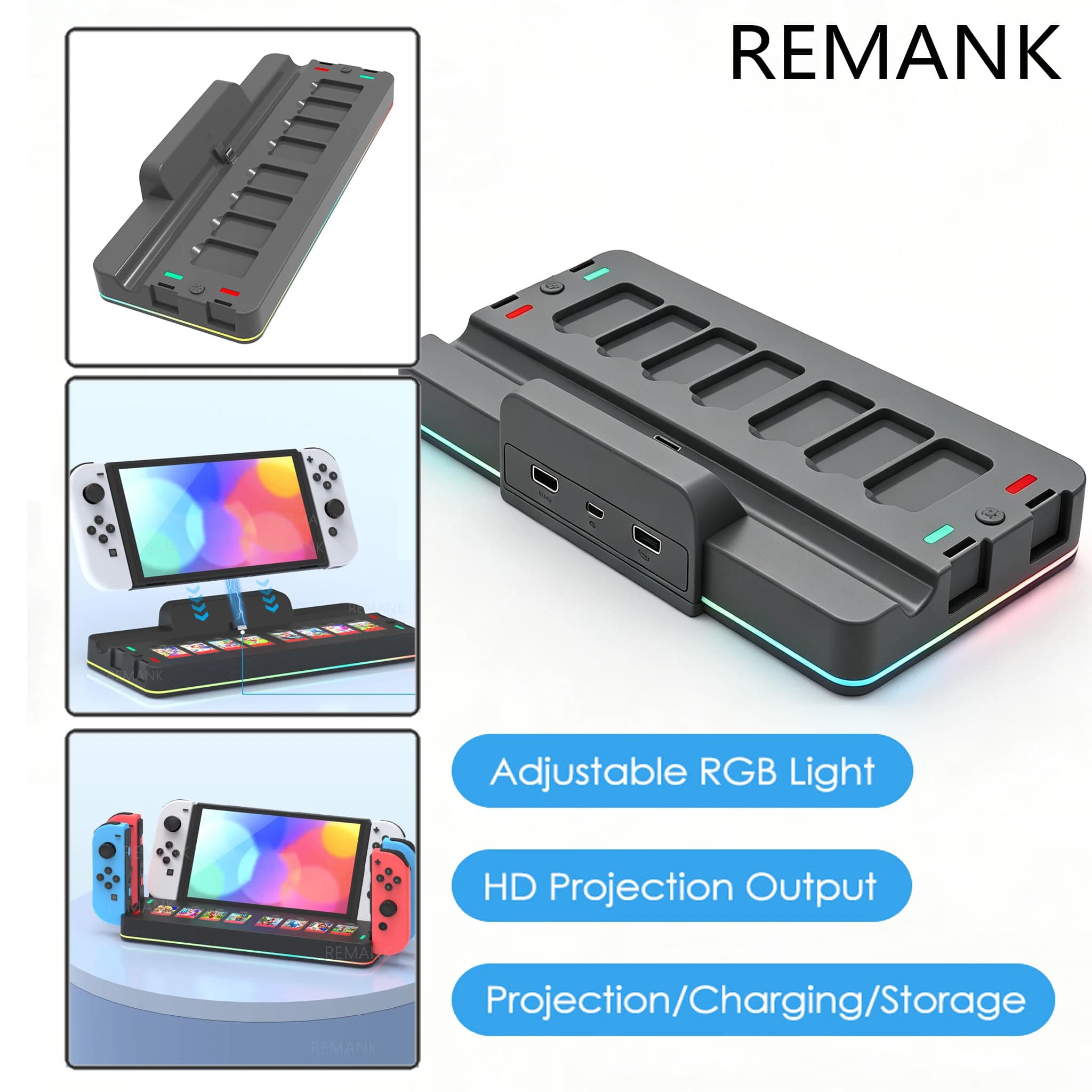 REMANK For Switch TV Dock Station with HDMI Charging Dock Joycon Charger Base Adapter Port 3.0 Portable Card Slot Accessories