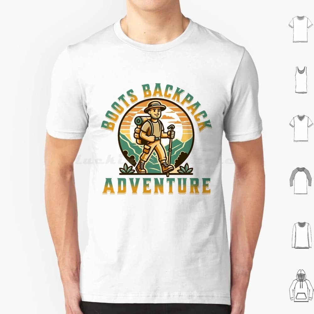 Stivali Zaino Adventure Day Trekking T Shirt Taglia grande 100% cotone Avventure all'aria aperta Nature Walks Trail Gear Escursionismo leggero
