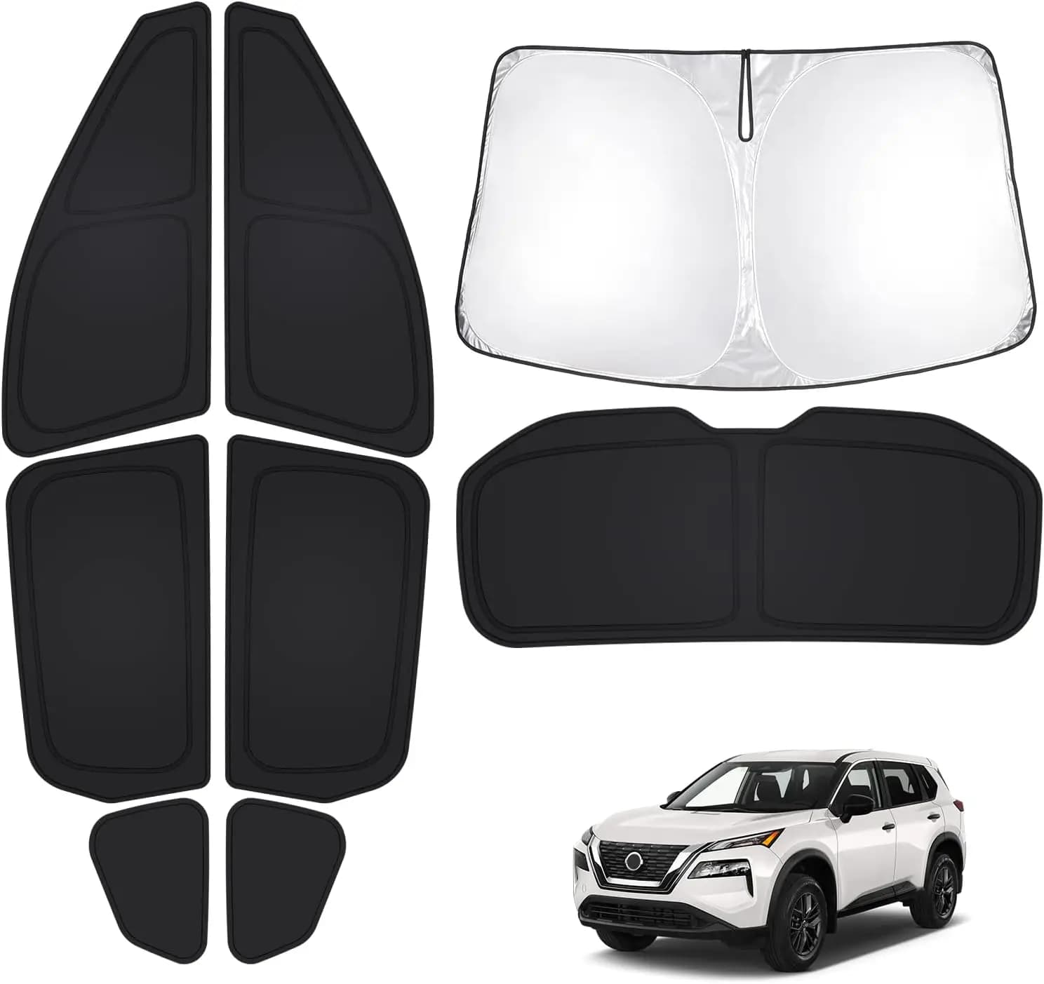 Thick UV Blocking & Blackout Privacy Foldable Car Window Sunshades for 2021-2026 SUVs - 8-Piece Windshield Sun Shade Set - Keep Cool Sun Visor Covers Accessories